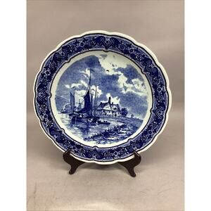 Vtg. Delft Royal Sphinx Maastricht 12" Sailboats/Windmill Plate Made In Holland